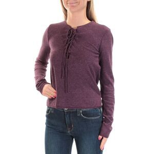 CHELSEA SKY Womens Purple Tie Long Sleeve V Neck Tunic Top Size: XS